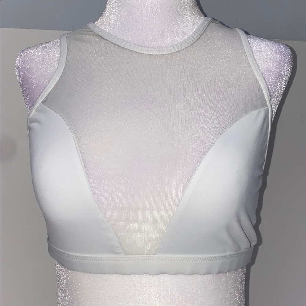 Varley White Mesh Panel Athletic Sports Bra - Picture 3 of 6